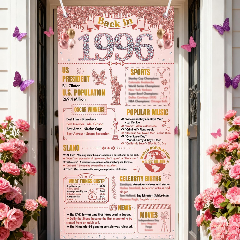 30Th Birthday Decorations for Women, Rose Gold Back in 1996 Door Cover Decor, Th