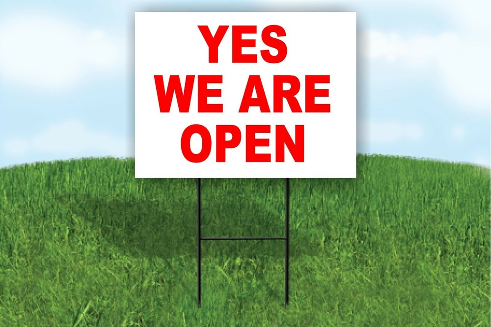 YES WE ARE OPEN Red restaurant Yard Sign #allinthistogether with stand