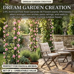 2 Pack Artificial Pink Rose Garland Vine – Total 16FT Silk Fake Blush Pink Rose
