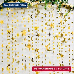 Gold Star Moon Circle Dot Garland Party Decorations Kit Hanging Crescent and Twi