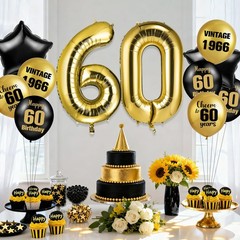 60th Decorations for Men Vintage 1966 60th Balloons with 32 Inch Gold Number …