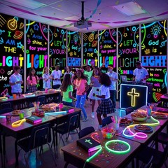 4 Pack VBS Bible Verse Banner Set Welcome to Decor 24×73 Inch Neon Light Chri…