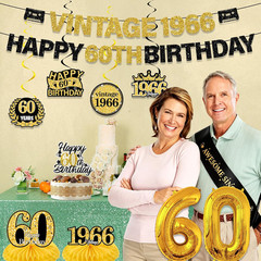 60Th Birthday Decorations Kit – Black Gold 11 Pcs Vintage 1966 Happy 60Th Birthd