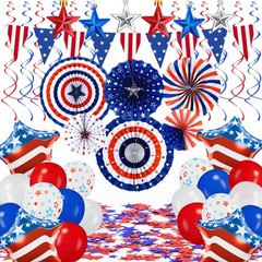 46PCS 4th of July Decorations, Patriotic Party Decorations Set with Red White…