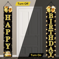 Birthday Lighted Banner Decorations for Men Women – Black Gold Happy
