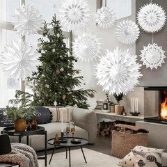 White Paper Snowflake Decorations, 9Pcs Christmas Winter Snowflake Paper Lantern