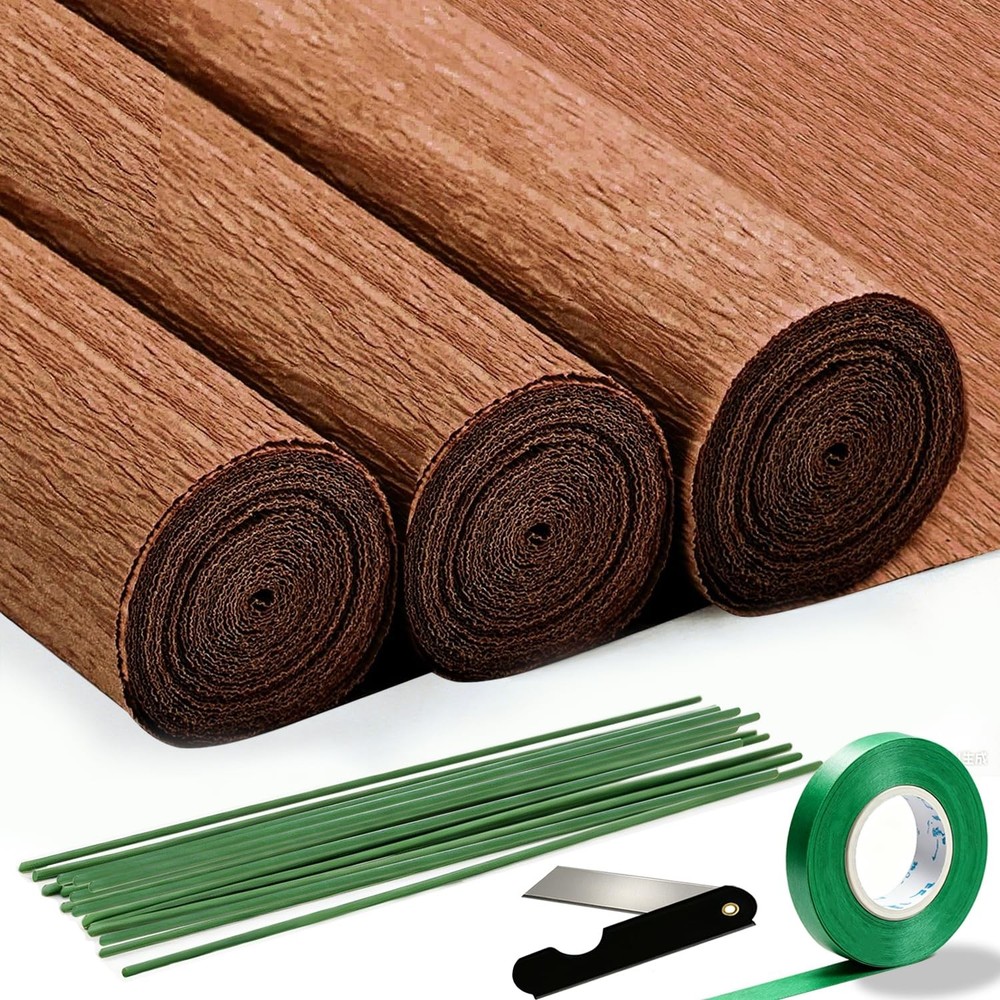 3 Rolls Brown Crepe Paper Sheet Heavy Papel Crepe Set 9.8 Inch x 8.2 FT