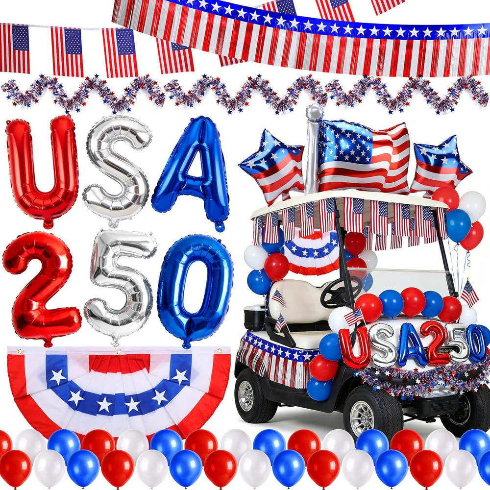 48PCS 4Th of July Golf Cart Decorations Kit, 250Th Anniversary USA Patriotic Par