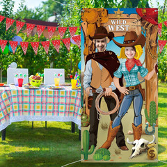 Western Cowboy Party Backdrop 6x3ft Rodeo Photo Booth Door Banner Decor Sign Set