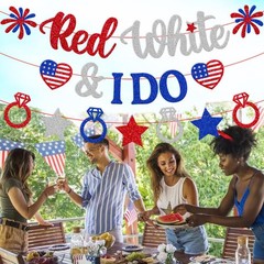 Red White and I Do Banner Independence Day 4 inches by 40 inches, Multi Color
