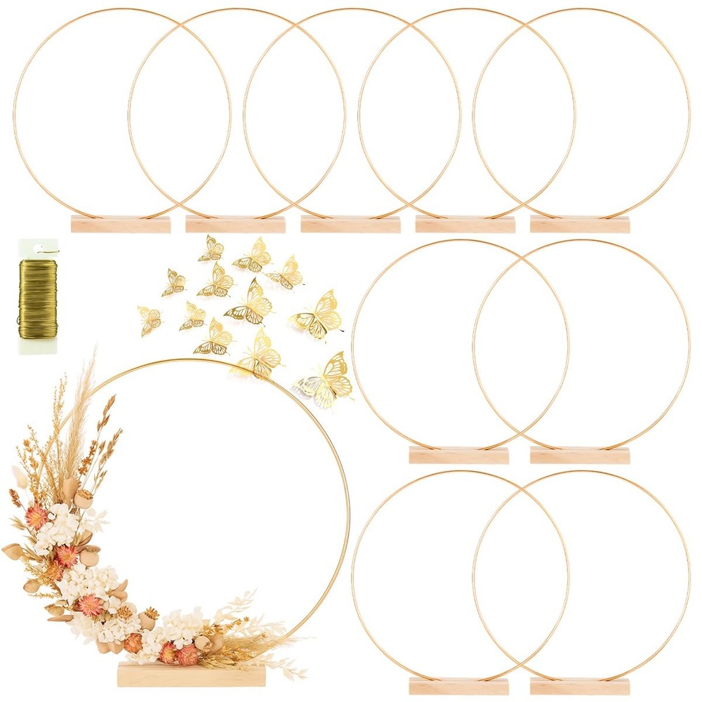 10 Pack Floral Hoop with Stand and 38-Yard Paddle Wire 14 Inch Metal Rings fo…