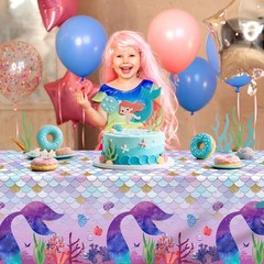 2 Pieces Mermaid Party Tablecloth Plastic Mermaid Party Supplies Disposable