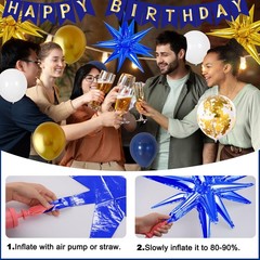 Blue and Gold Birthday Decorations for Men Women, Happy Birthday Decorations for