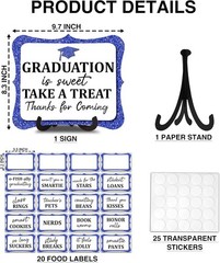 20PCS Graduation Candy Buffet Labels, 1 Gold Glitter Candy Buffet Table Sign wit