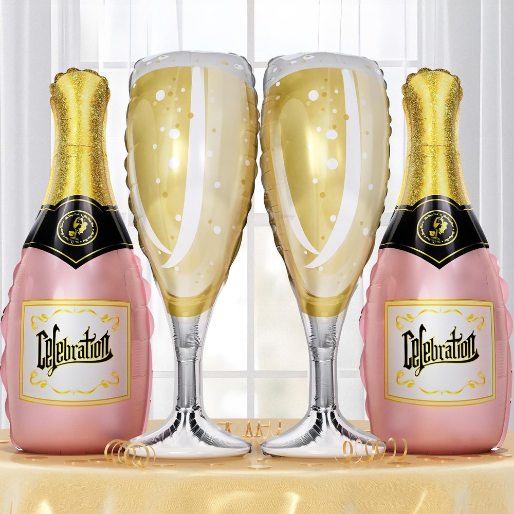 Champagne Bottle Glass Balloons 4pcs, Large Champagne Wine Foil Mylar Balloon…