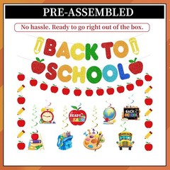 Pre-Strung Back to School Banner with Hanging Swirls – Perfect Classroom Decor