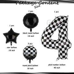 40 Inch Checkered Number Balloon 4 Black and White Race Car Birthday Balloons…