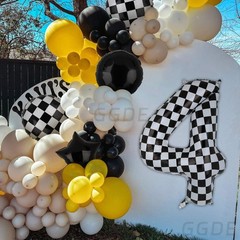 40 Inch Checkered Number Balloon 4 Black and White Race Car Birthday Balloons…