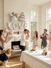 «LOVE» Foil Balloon Kit, Silver Pink Wedding Decorations with Couple & Cake B…