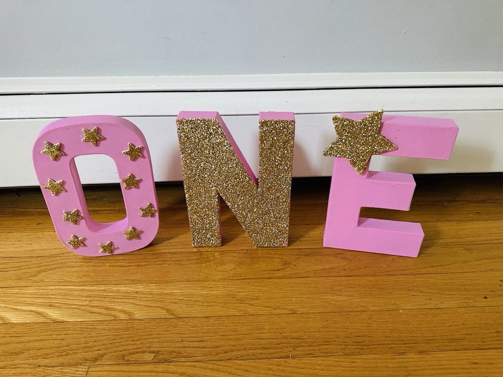 Glittery Pink and Gold ONE Birthday Party Decoration