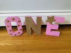 Glittery Pink and Gold ONE Birthday Party Decoration