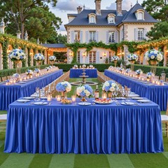 Party Talk Royal Blue Polyester Table Clothes for 8 Foot Rectangle Tables, Wrink