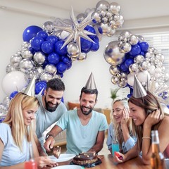 131pcs Royal Blue and Silver Balloon Arch Garland Kit, Royal Blue White Silve…