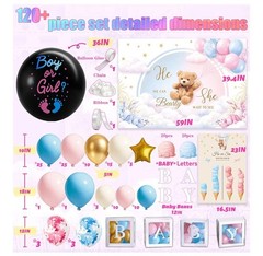 120+ Pcs Gender Reveal Decorations Kit Boy or Girl Balloon Arch Backdrop Box
