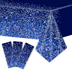 3Pcs Blue Silver Tablecloths Denim and Diamonds Party Decorations Navy Blue a…