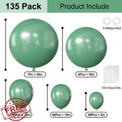 KALOR 135pc Bean Green Balloons Various Sizes