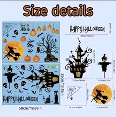 Halloween Window Stickers Large Static Clings Witch Bat Pumpkin Ghost FREE FAST
