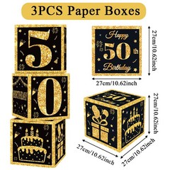50th Birthday Decorations Boxes for Men- 3PCS Black Gold Happy 50th Birthday …