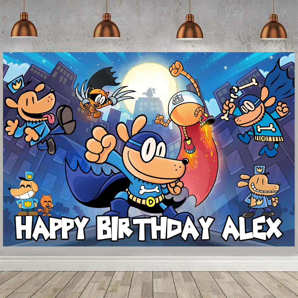 Dog Man Personalised Custom Banner Backdrop Party Decor Birthday Gift for Kids