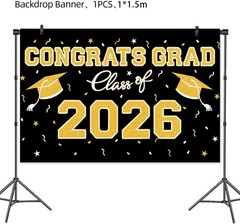Class of 2026 Graduation Party Decor Kit Black Gold Banner Balloons Centerpieces