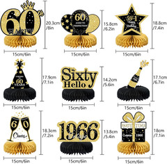 9 Pcs 60Th Birthday Decorations Honeycomb Centerpieces for Women Men, Black Gold