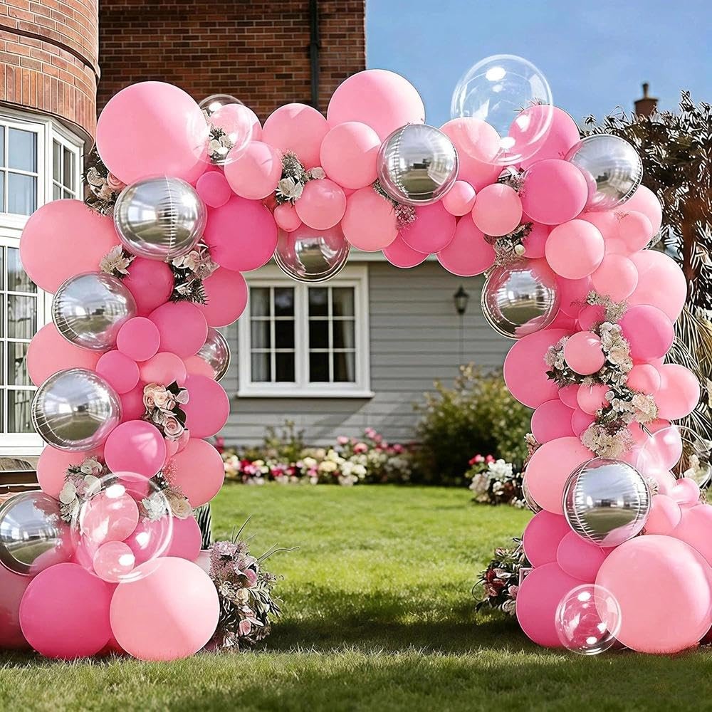Pink Silver Balloon Garland Light Pink Balloon Arch Kit with Clear Bobo Ballo…
