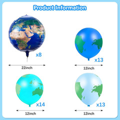 48 Pieces Globe Earth Balloons, 8 Pcs 22 Inch Foil Planet Balloon, 40 Pcs 12 Inc