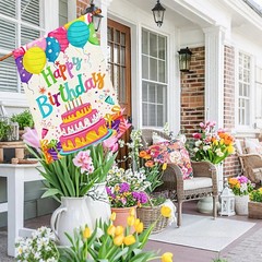 Happy Birthday House Flags 28×40 Double Sided Burlap Balloon Cake Toppers