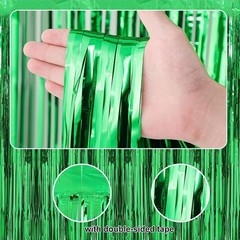 2 Pack Green Metallic Tinsel Curtains 3.28×6.56′ Shimmering Party Backdrop Do…