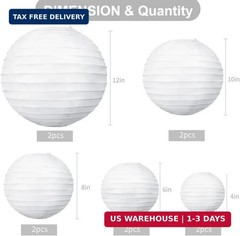BEISHIDA 10Pcs White Paper Lanterns Decorative Chinese/Japanese Hanging Round Pa