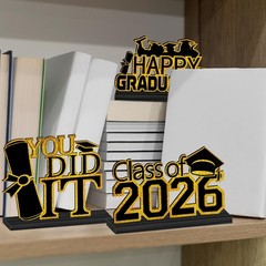 4 PCS Black Gold Graduation Decorations Class 2026 Wooden Table Centerpieces