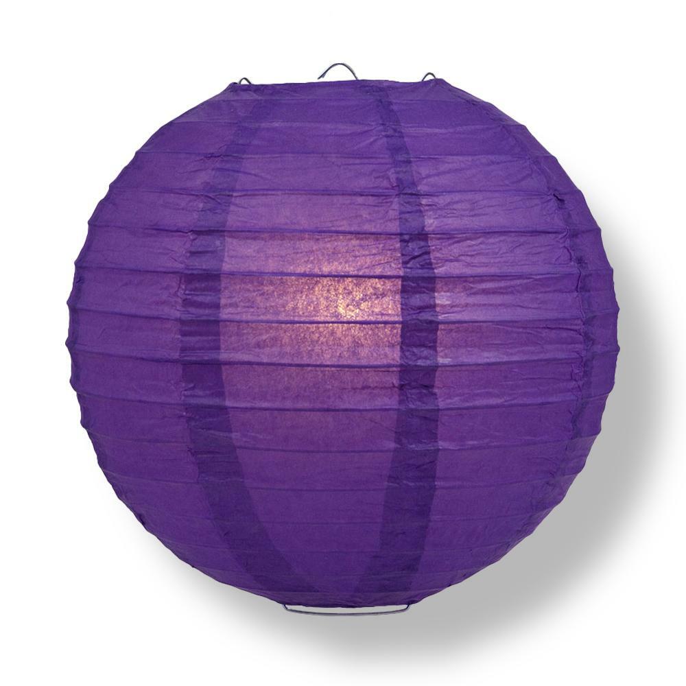 12″ Royal Purple Round Paper Lantern, Even Ribbing, Hanging Decoration