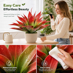 Ttranewsoo Artificial Agave Plants,Large UV Resistant Fake Planters Red