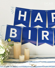 Navy Blue Happy Birthday Banner Nautical Theme Party Decor 13 Pc Hanging Garland