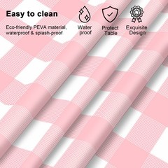 4 Pcs Pink Gingham Tablecloth 54 × 108 Inches Pink and White Checkered Tabl