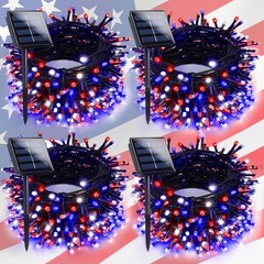 4th of July Solar String Lights – 400 LEDs, 132FT Red, White & Blue Waterproof