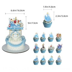 Cinderella Theme Birthday Party Supplies Set Balloon Banner Cake Toppers
