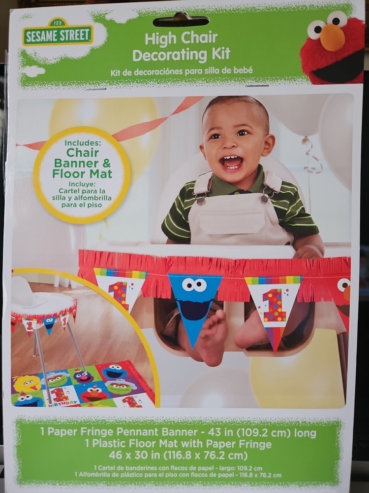 SESAME STREET 1ST BIRTHDAY High Chair Decorating Kit (BANNER & FLOOR MAT) NEW