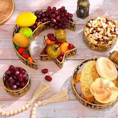 meekoo 5 Pcs Ramadan Serving Trays Eid Mubarak Round Crescent Moon Star Shaped