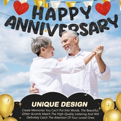 Fulmoon Happy Anniversary Banner Glitter Decorations Black